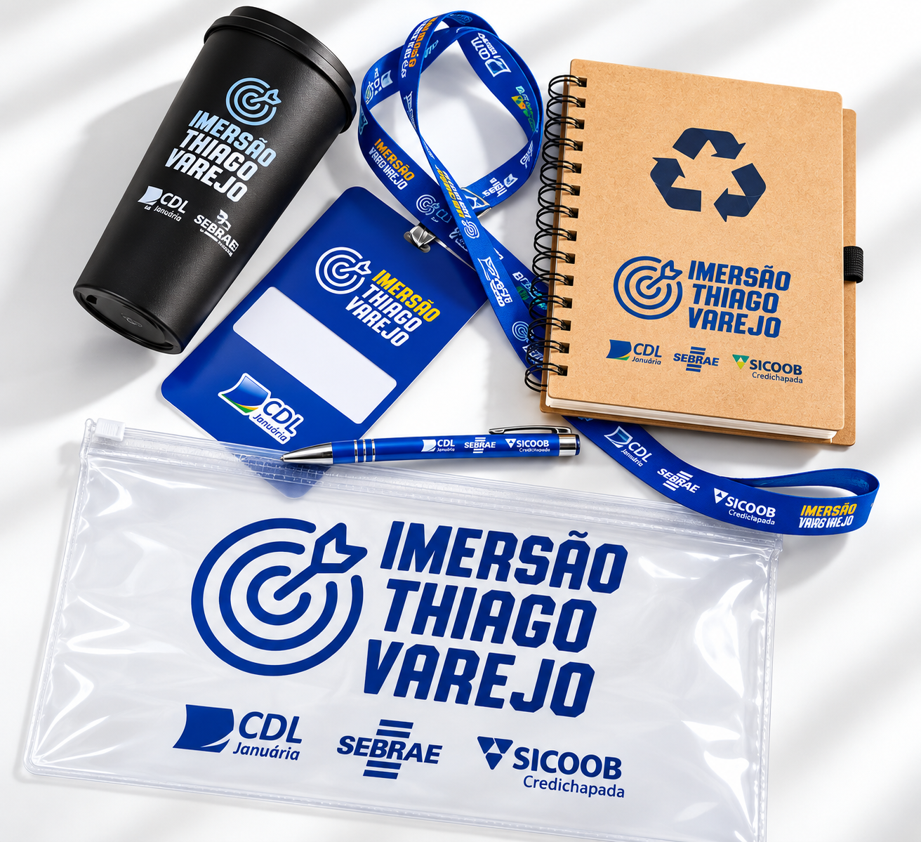 Kit corporativo personalizado para empresas e eventos produzido pela Ideia Gráfica e Brindes
