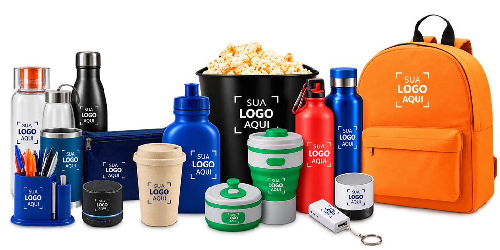 Brindes personalizados corporativos com mochilas, garrafas, copos, canecas e acessórios personalizados para empresas