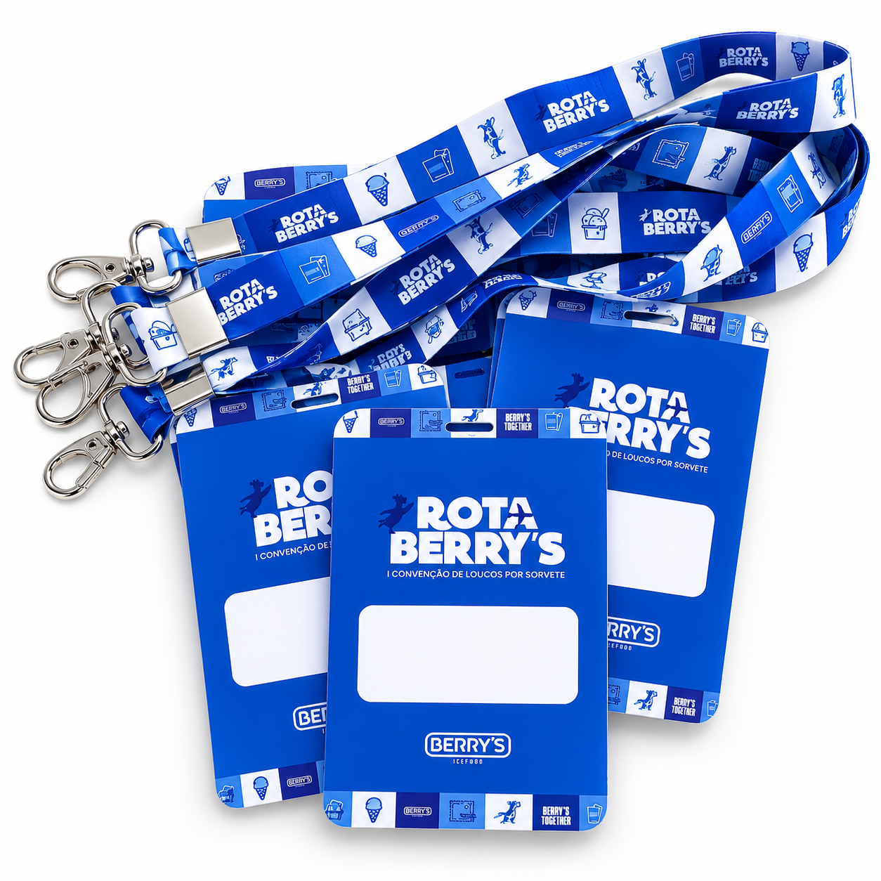 Credenciais personalizadas Rota Berry's para eventos e congressos
