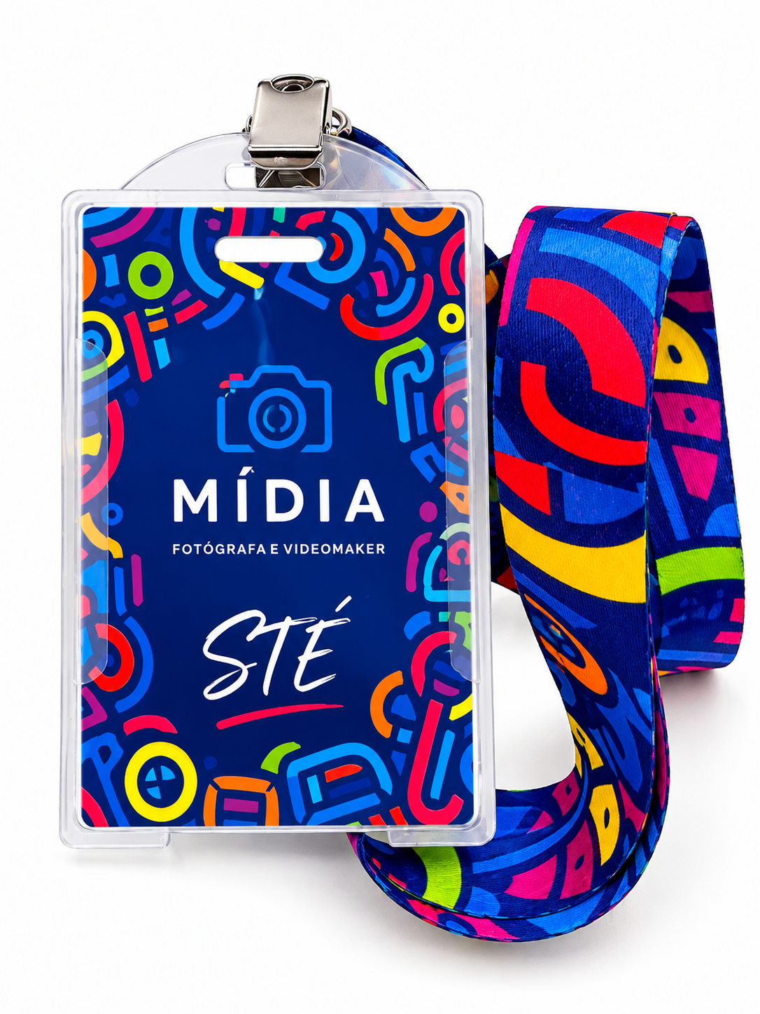 Crachá personalizado com cordão Mídia STE